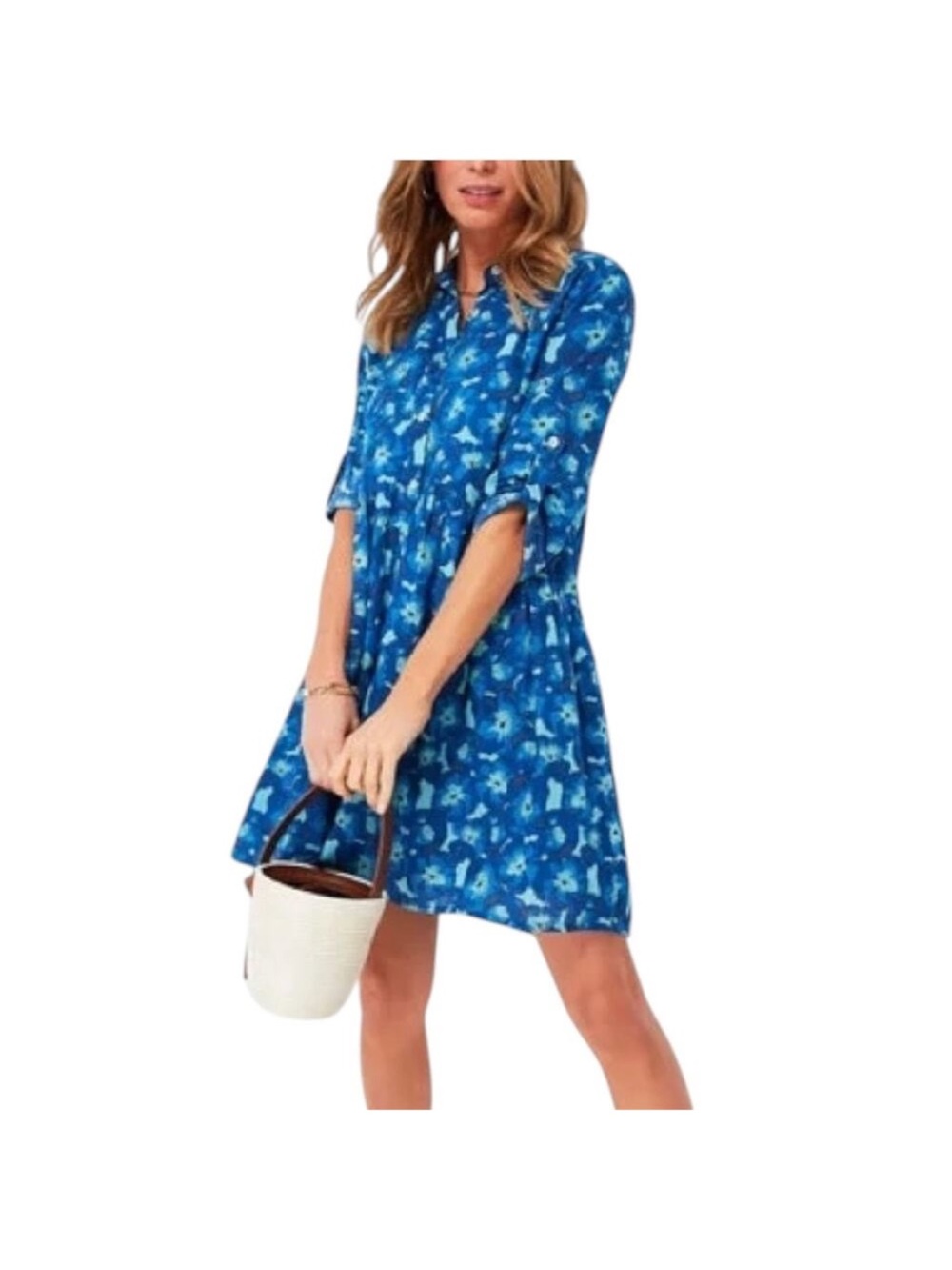 Ro's Garden Deauville Floral Jacinta Blue Swing Shirt Dress Size Medium